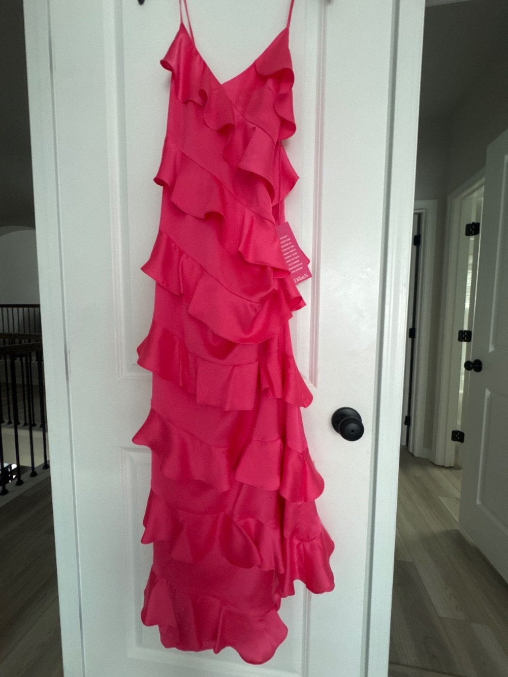 Badgley Mischka “Belle” Pink Satin Maxi Dress